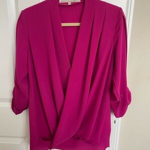 RACHEL Rachel Roy Pink Wrap Blouse with Pleated Sleeves